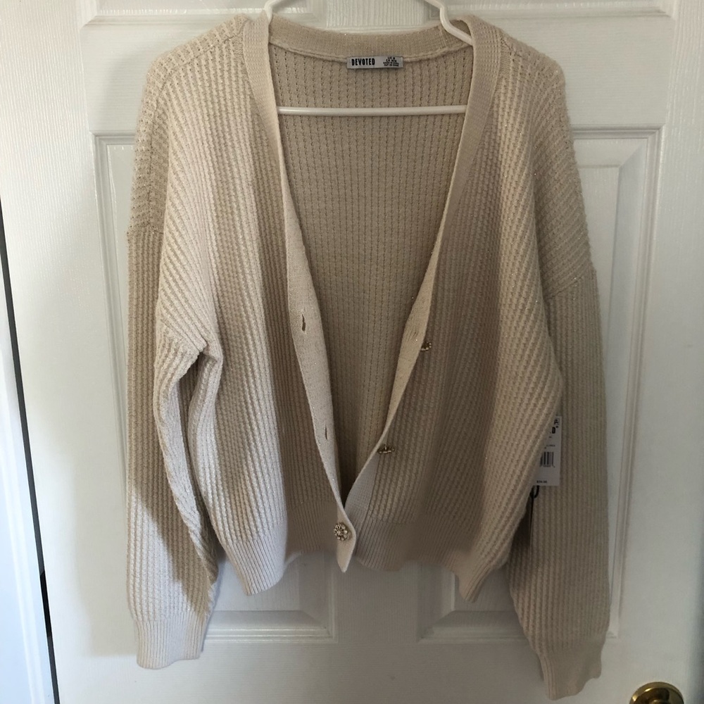 FISHERMEN Ivory chunky slouchy waffle Ribbed Knit Cardigan - Picture 8 of 16